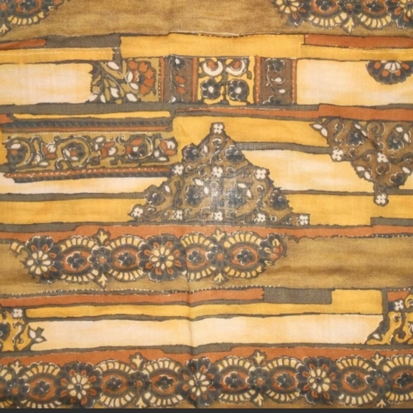 Vintage Floral Pyramid Scarf Black Tan Gold Brown - Picture 4 of 8